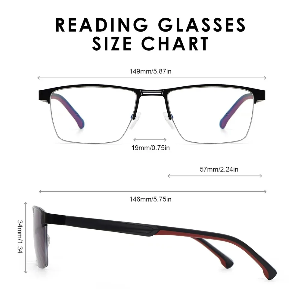 Frame size chart: 149 mm wide, 57 mm lens width, 19 mm bridge, 146 mm temples, 34 mm lens height